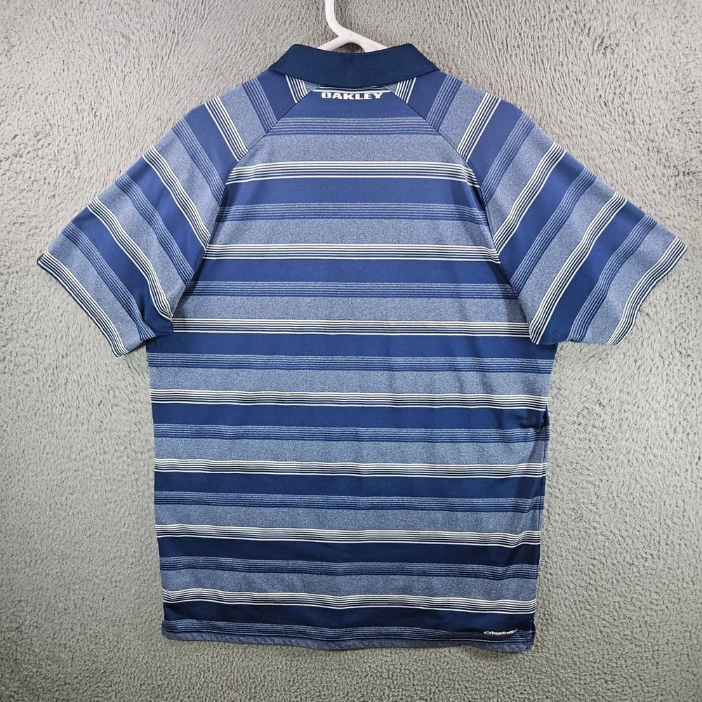 Oakley Mens Hydrolix Golf Polo Shirt Blue Striped Regular Fit Large L - Picture 4 of 9